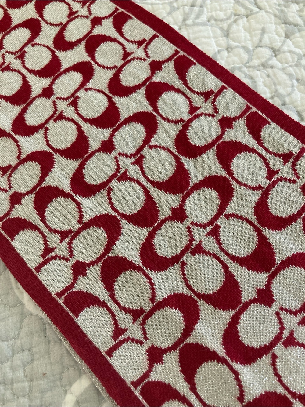 Coach Red and Silver Signature Jacquard Scarf